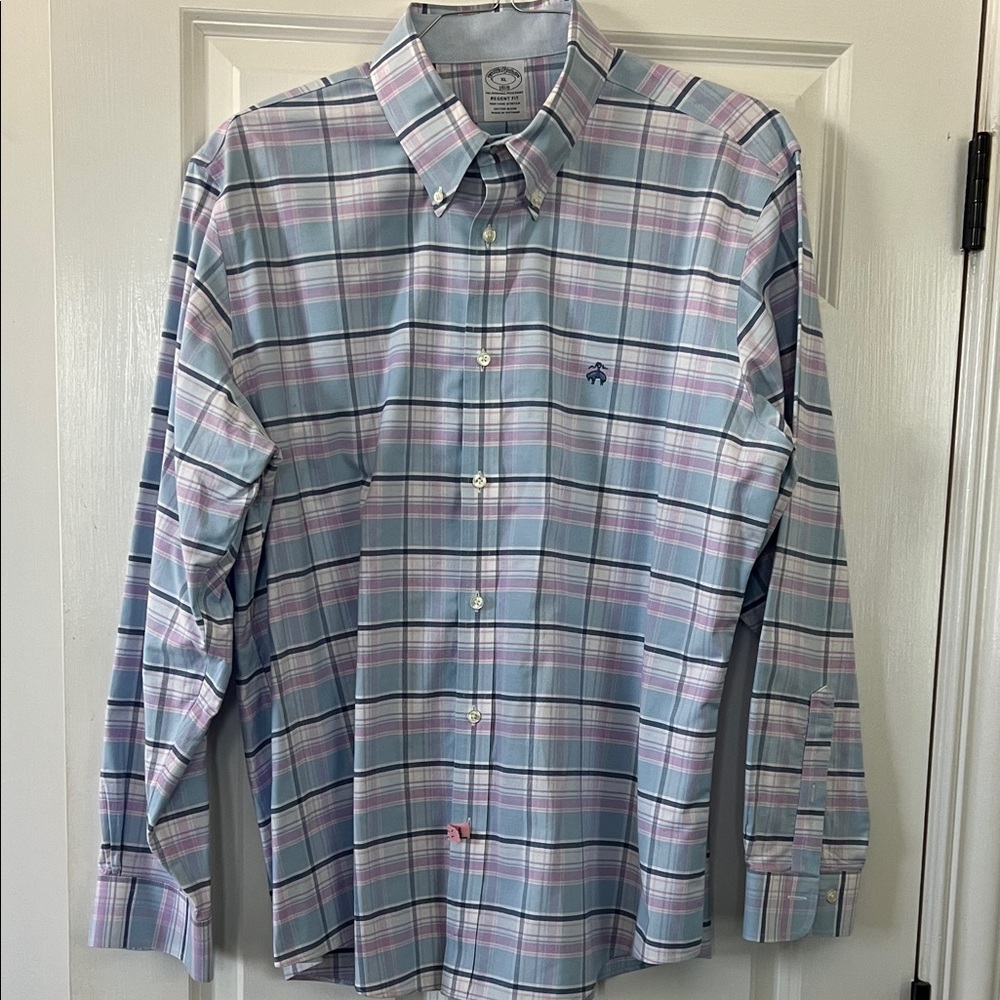 Brooks Brothers Blue and Pink Plaid Shirt XL